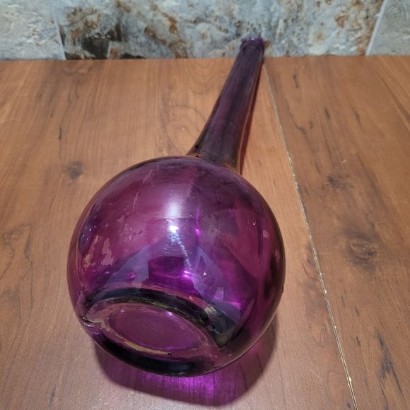Purple Round Bottom Tall Long Neck Bud Vase Home Decor Art Glass - Picture 4 of 10